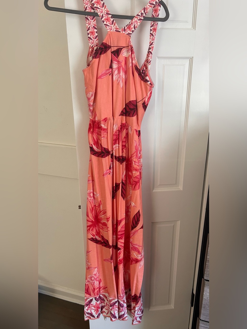 VENUS Coral and Pink Floral Maxi Dress with Crossback Straps